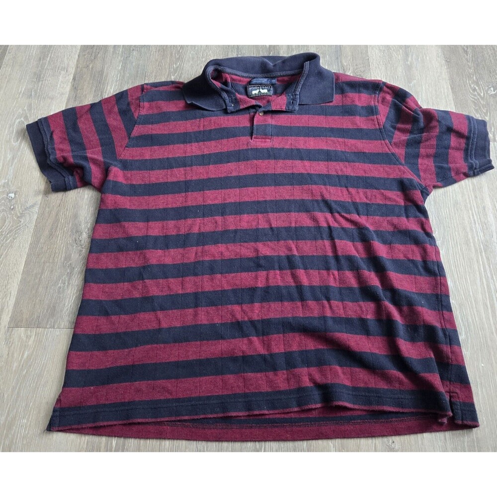 Woods & Gray Mens Polo Shirt Striped Short Sleeve Burgundy Navy‎ Casual XXL